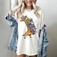 Teacher Shirt Giraffe Holding Books Bookworm Librarian Women's Comfort Colors T-Shirt Ivory