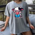 Adorable Book Lover Cow With Reading Glasses Cute Women's Comfort Colors T-Shirt Gray