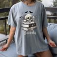 Boo Skeleton Skull Books Halloween Women School Teacher Kid Women's Comfort Colors T-Shirt Gray