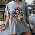 Book Lover Skeleton Reading With Dia De Los Muertos Flowers Women's Comfort Colors T-Shirt Gray