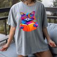 Cat Book Shirt Colorful Cat Reading Book Women's Comfort Colors T-Shirt Gray Cat Book Shirt Colorful Cat Reading Book Women's Comfort Colors T-Shirt Gray