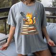 Cat Reading Books Women's Comfort Colors T-Shirt Gray Cat Reading Books Women's Comfort Colors T-Shirt Gray
