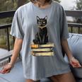 Cat Sitting On Books Women's Comfort Colors T-Shirt Gray