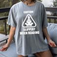 Caution Slippery When Reading Book Lover Women's Comfort Colors T-Shirt Gray