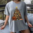 Christmas Tree Bookshelf Book Lover Library Women's Comfort Colors T-Shirt Gray