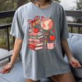 Coquette Teacher School Supplies Bows Books Globe Apple Cute Women's Comfort Colors T-Shirt Gray