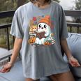 Cute Cozy Ghost Reading With Cat Book Lover Autumn Fall Women's Comfort Colors T-Shirt Gray Cute Cozy Ghost Reading With Cat Book Lover Autumn Fall Women's Comfort Colors T-Shirt Gray