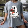 Cute Ghost Holding Books Bookish Christmas Women's Comfort Colors T-Shirt Gray
