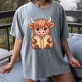 Cute Highland Cow Reading Book Women's Comfort Colors T-Shirt Gray Cute Highland Cow Reading Book Women's Comfort Colors T-Shirt Gray