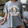 Easily Distracted By Cats & Books Tee Reader Book Worm Women's Comfort Colors T-Shirt Gray