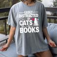 Easily Distracted By Cats And Books Cat & Book Lover Women's Comfort Colors T-Shirt Gray