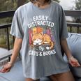 Easily Distracted By Cats And Books Cute Cat Sleeping Girls Women's Comfort Colors T-Shirt Gray