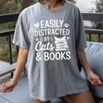 Easily Distracted By Cats And Books Reading Apparel Women's Comfort Colors T-Shirt Gray