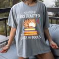 Easily Distracted By Cats And Books Reading Lover Bookish Women's Comfort Colors T-Shirt Gray