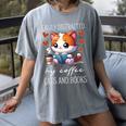 Easily Distracted By Coffee Cats And Books Women's Comfort Colors T-Shirt Gray Easily Distracted By Coffee Cats And Books Women's Comfort Colors T-Shirt Gray