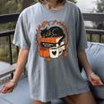 Fall Book Teacher Cat Books Halloween Autumn Librarian Women's Comfort Colors T-Shirt Gray