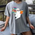 Ghost Reading Books Halloween Library Women's Comfort Colors T-Shirt Gray
