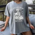 Good Girls Read Bad Books Skeleton Reading Book Halloween Women's Comfort Colors T-Shirt Gray