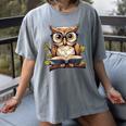 Owl Reading A Book Perched On A Branch Bookworm Women's Comfort Colors T-Shirt Gray
