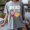 Pig Elephant Reading Cute Book Lover Bookworm Boys Girls Kid Women's Comfort Colors T-Shirt Gray