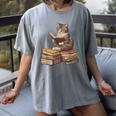 Reading Cat Book Lover Women's Comfort Colors T-Shirt Gray