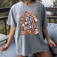Retro Floral Red & Booked Library Reading 4th Of July Women's Comfort Colors T-Shirt Gray