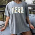 Retro Read Floral Reading Bookworm Librarian Book Lover Women's Comfort Colors T-Shirt Gray