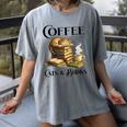 Sleeping Cat And Books With Coffee Lover Women's Comfort Colors T-Shirt Gray