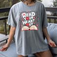 Teach Inspire Grow Everyday Read Your Heart Out Valentine Book-Themed Small Women's Comfort Colors T-Shirt Gray