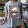 Totally Weird Tees Cat Library Book Reading Literary Women's Comfort Colors T-Shirt Gray