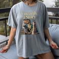 Unearth A Story Dinosaur Reading a Library Book Women's Comfort Colors T-Shirt Gray