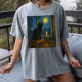 Van Gogh Starry Night Art Cat And Book Lovers Women's Comfort Colors T-Shirt Gray