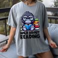 Wild About Reading Book Lover Gorilla Women's Comfort Colors T-Shirt Gray