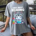 Wild About Reading Book Lover Hippo Women's Comfort Colors T-Shirt Gray Wild About Reading Book Lover Hippo Women's Comfort Colors T-Shirt Gray