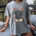 Women's She Blooms Among The Pages Women Mom Wife Floral Book Lover Women's Comfort Colors T-Shirt Gray