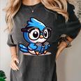 Adorable Book Lover Blue Jay With Reading Glasses Cute Women's Comfort Colors T-Shirt Pepper