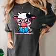 Adorable Book Lover Cow With Reading Glasses Cute Women's Comfort Colors T-Shirt Pepper