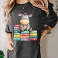 Adorable Donkey With Heart Sitting On Colorful Book Stack Women's Comfort Colors T-Shirt Pepper