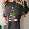 Book Christmas Tree Xmas Lights Book Lover Teacher Librarian Women's Comfort Colors T-Shirt Pepper