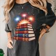 Books Fireworks 4th Of July Bookworm Patriotic Reader Women's Comfort Colors T-Shirt Pepper