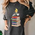Bookworm Cockatiel Bird Reading Books Drinking Coffee Lover Women's Comfort Colors T-Shirt Pepper