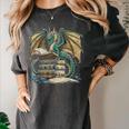 Bookworm Dragons Reading Book Dragons And Books Women's Comfort Colors T-Shirt Pepper