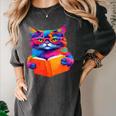 Cat Book Shirt Colorful Cat Reading Book Women's Comfort Colors T-Shirt Pepper Cat Book Shirt Colorful Cat Reading Book Women's Comfort Colors T-Shirt Pepper
