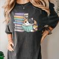 Cat On Books Pets Cats Reading Book Nerd Read Reader Bookcat Women's Comfort Colors T-Shirt Pepper