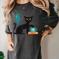 Cat Midcentury With Book And Coffee Atomic Age Mid Century Women's Comfort Colors T-Shirt Pepper Cat Midcentury With Book And Coffee Atomic Age Mid Century Women's Comfort Colors T-Shirt Pepper
