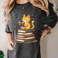 Cat Reading Books Women's Comfort Colors T-Shirt Pepper Cat Reading Books Women's Comfort Colors T-Shirt Pepper