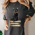 Cat Sitting On Books Women's Comfort Colors T-Shirt Pepper