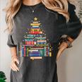 Christmas Tree Made Of Books Librarian Reader Holiday Women's Comfort Colors T-Shirt Pepper