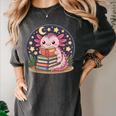 Cute Axolotl Reading Books Cozy Night Aesthetic Women's Comfort Colors T-Shirt Pepper
