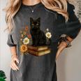 Cute Cat Book Flowers Women's Comfort Colors T-Shirt Pepper Cute Cat Book Flowers Women's Comfort Colors T-Shirt Pepper